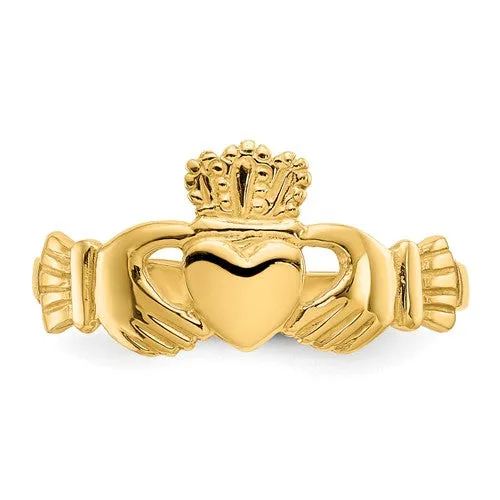 14k Yellow Gold Ladie's Solid Lightweight Claddagh Ring