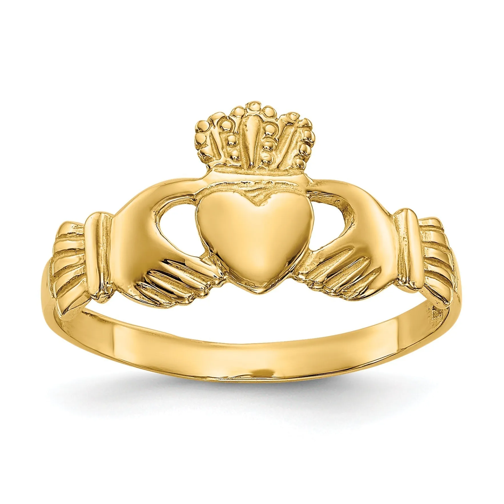 14k Yellow Gold Ladie's Solid Lightweight Claddagh Ring