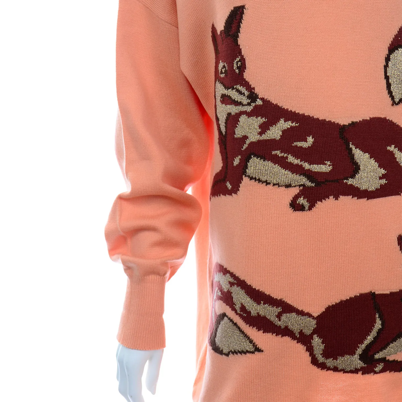 1980s Vintage Escada Margaretha Ley Oversized Peach & Brown Fox Sweater