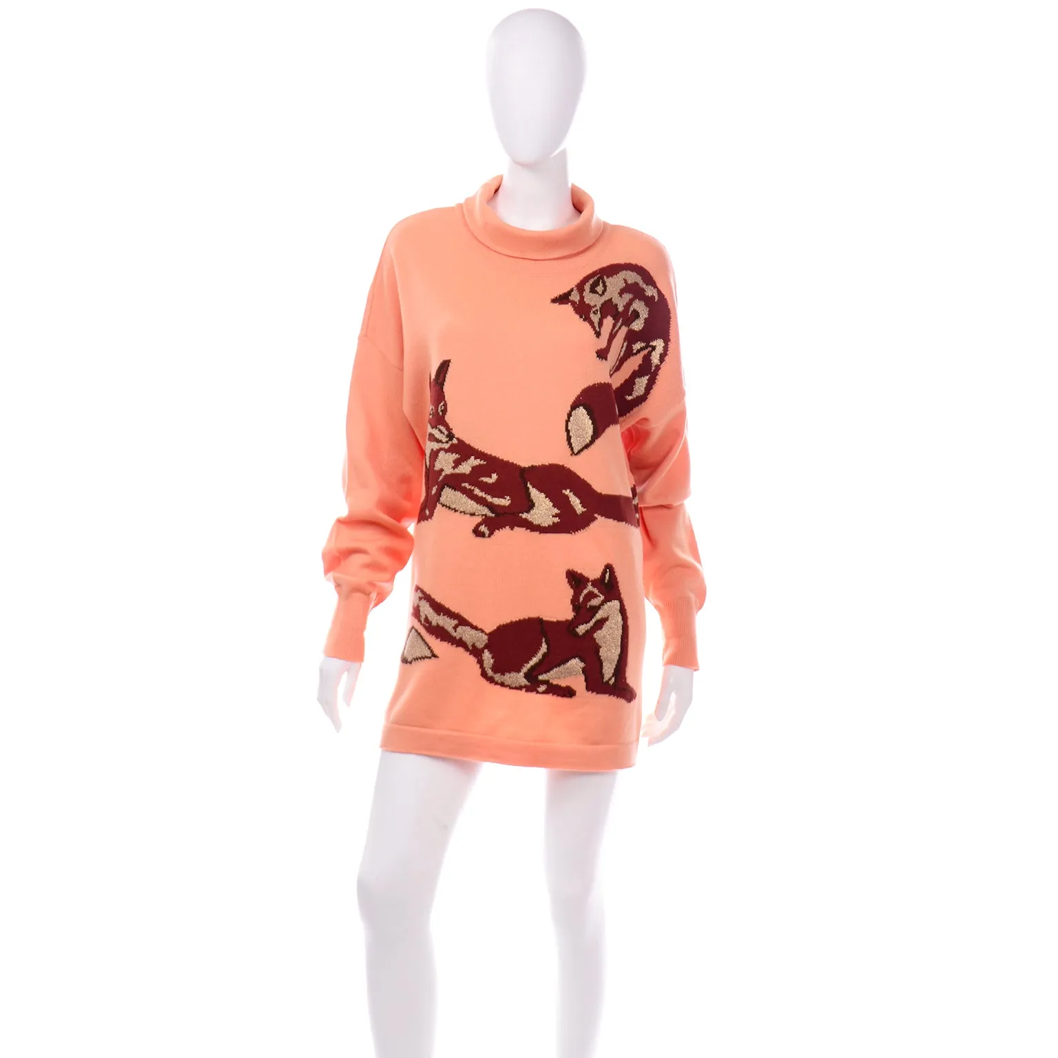 1980s Vintage Escada Margaretha Ley Oversized Peach & Brown Fox Sweater