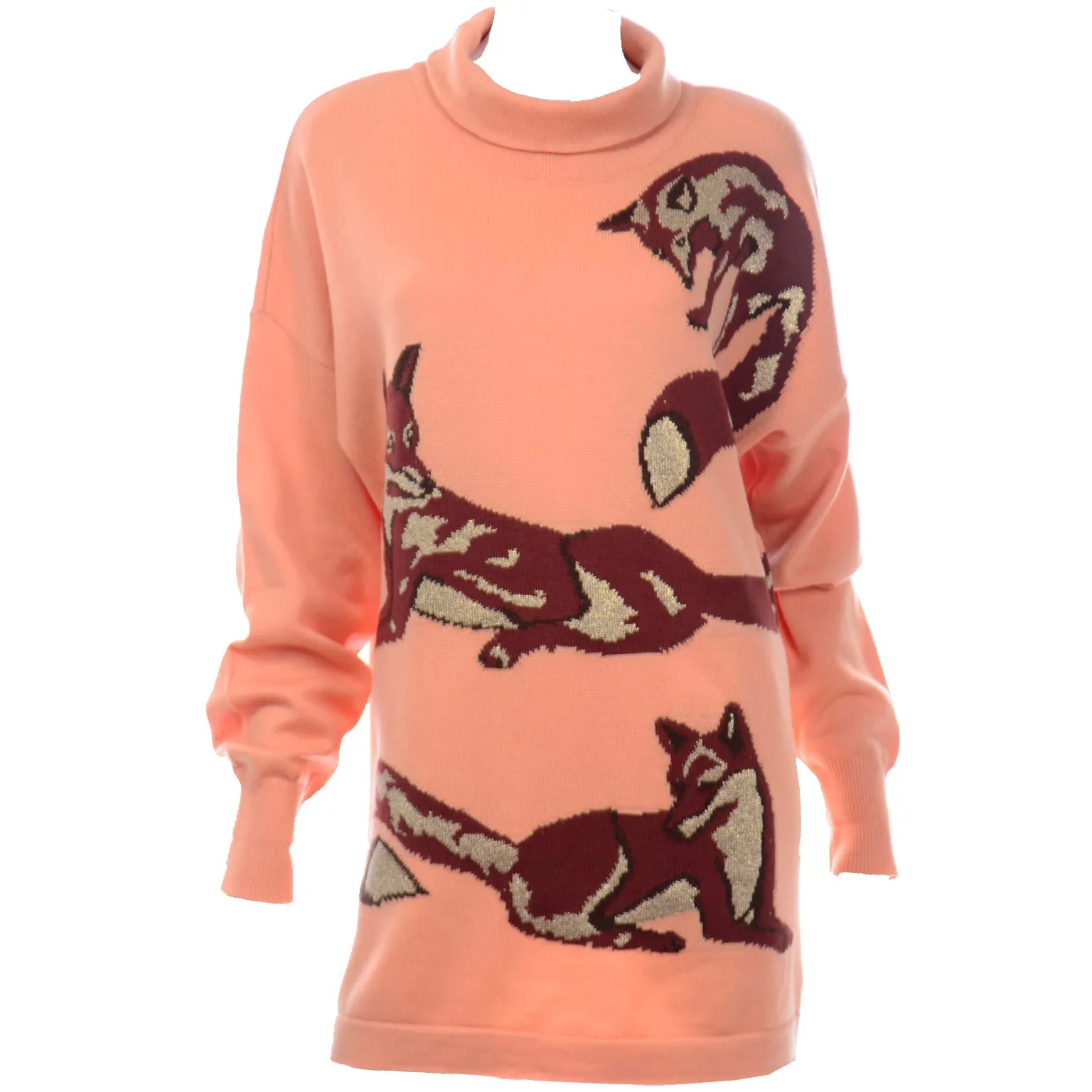 1980s Vintage Escada Margaretha Ley Oversized Peach & Brown Fox Sweater