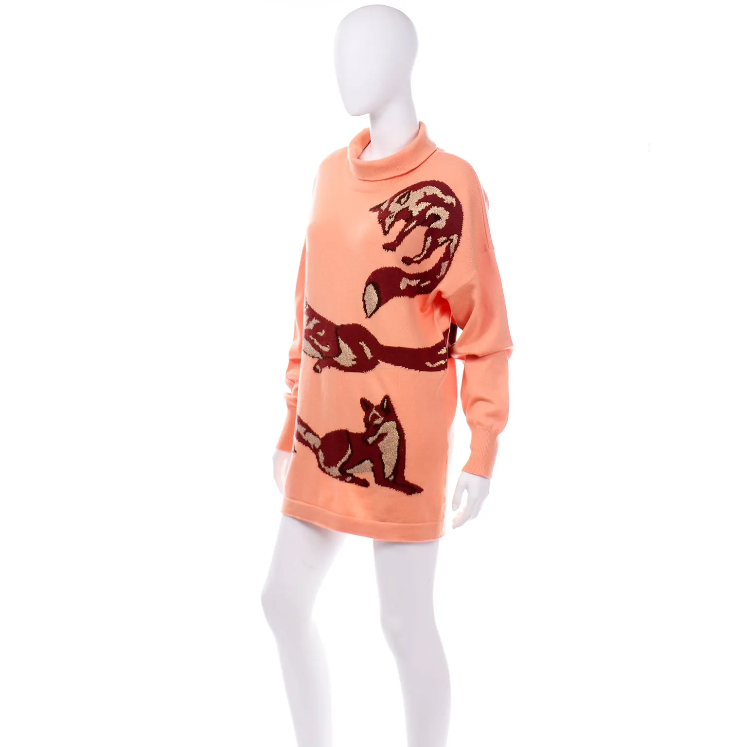 1980s Vintage Escada Margaretha Ley Oversized Peach & Brown Fox Sweater