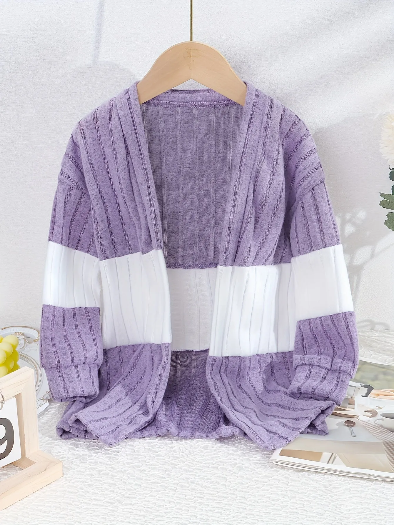 1pc Trendy Color Blocking Knit Long Cardigan for Girls - Soft, Versatile, and Cozy Long Sleeve Knitted Outerwear for Autumn/Winter - Chic, Fashionable, and Warm Clothing for Casual Daily Wear