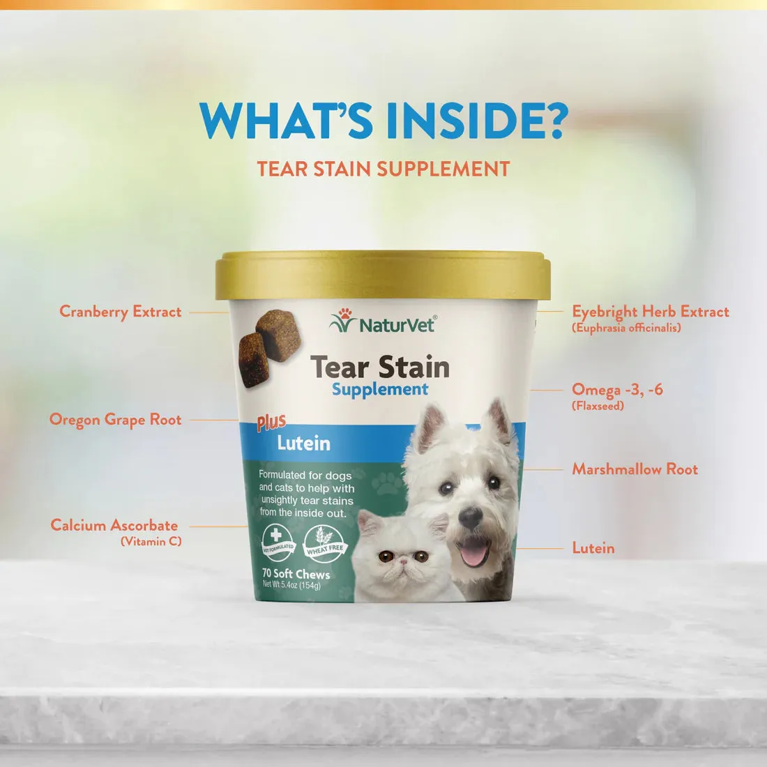 20% OFF: NaturVet Tear Stain Supplement Plus Lutein Soft Chews For Dogs & Cats