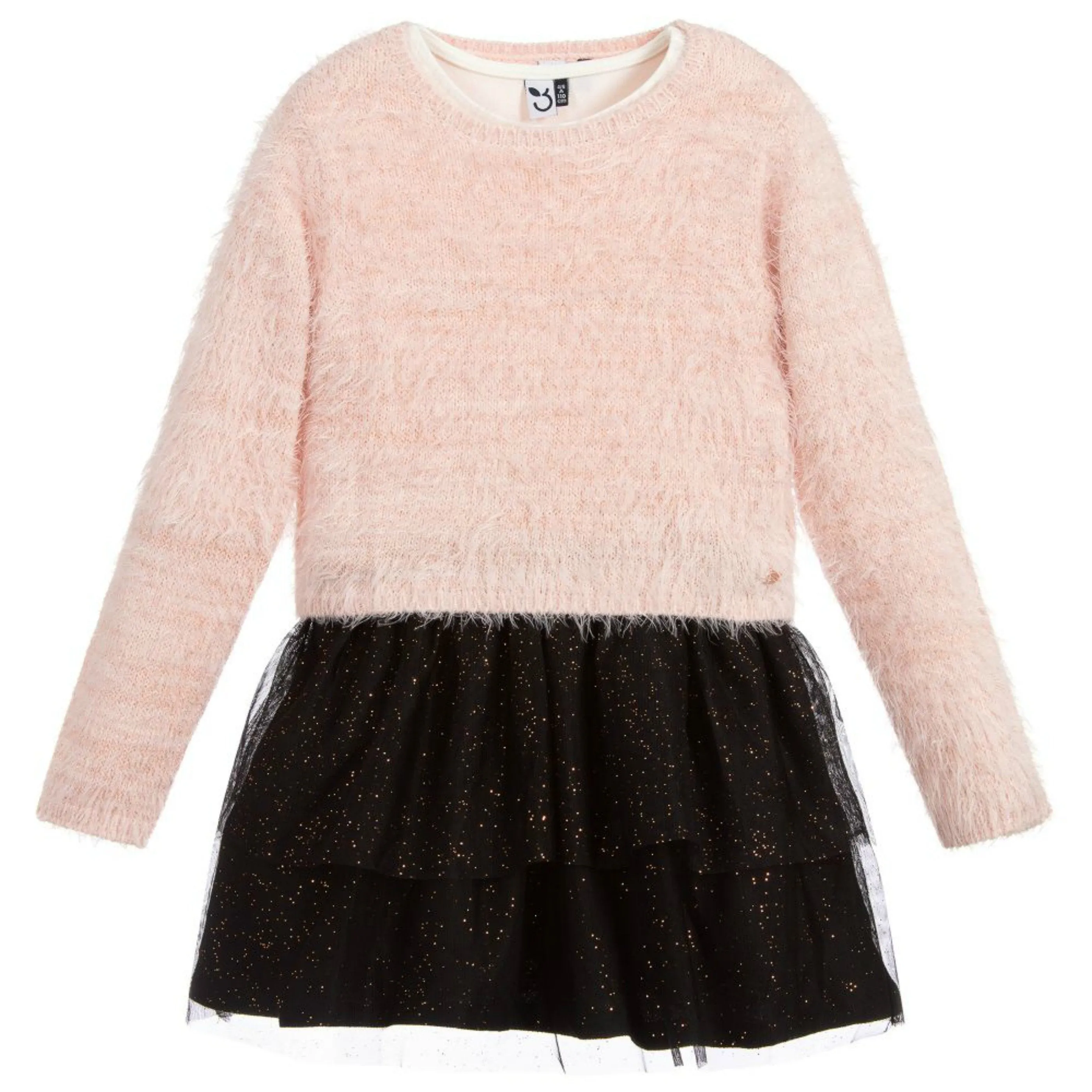 3Pommes Girls Pink Sweater & Black Tulle Dress Set