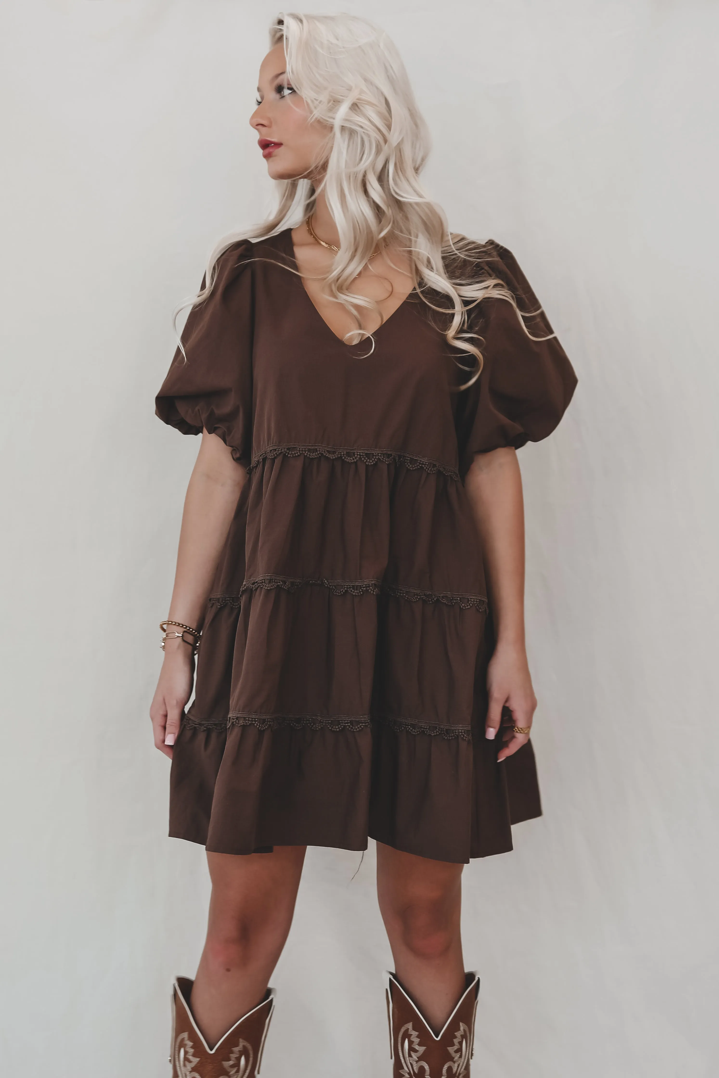 A Day In The Life Dark Brown Babydoll Mini Dress