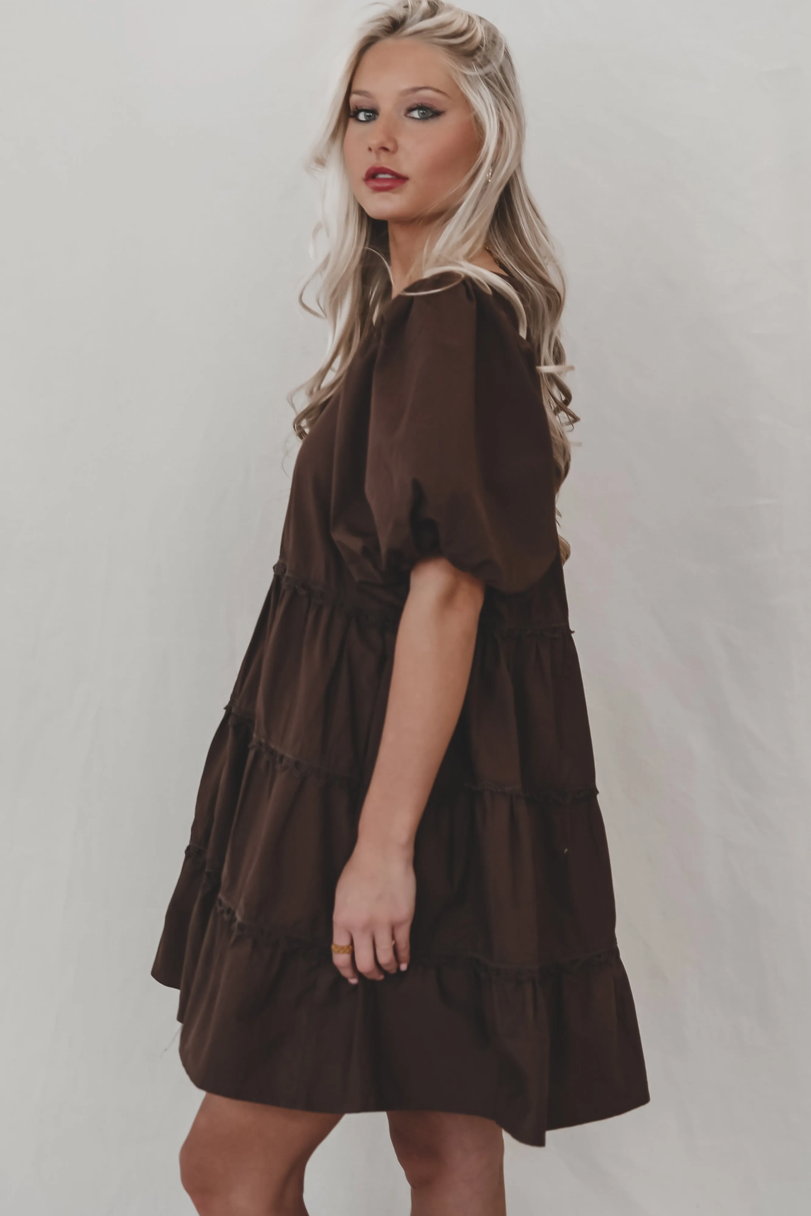 A Day In The Life Dark Brown Babydoll Mini Dress