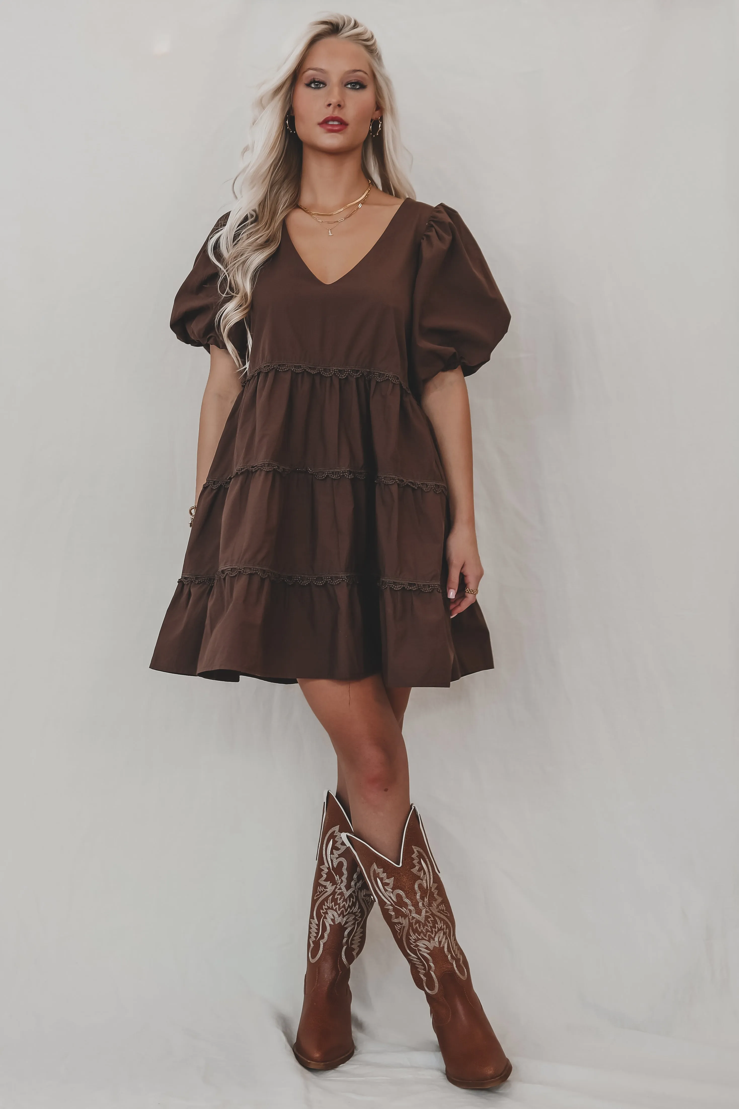 A Day In The Life Dark Brown Babydoll Mini Dress