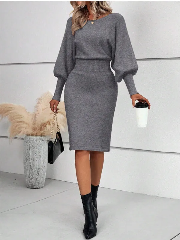 Aiertu black sweater dress outfit Women's Knitted Sweater Dress Elegant round Neck Long Sleeve Sexy Solid Color Waist Slimming Sheath Skirt