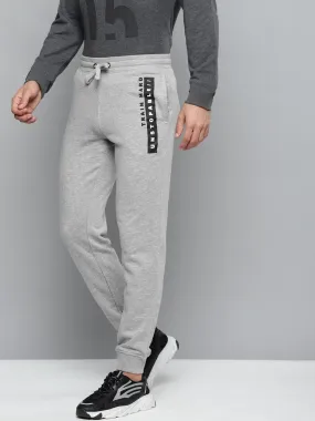 Alcis Men Grey Melange Solid Slim Fit Joggers with Printed Detail