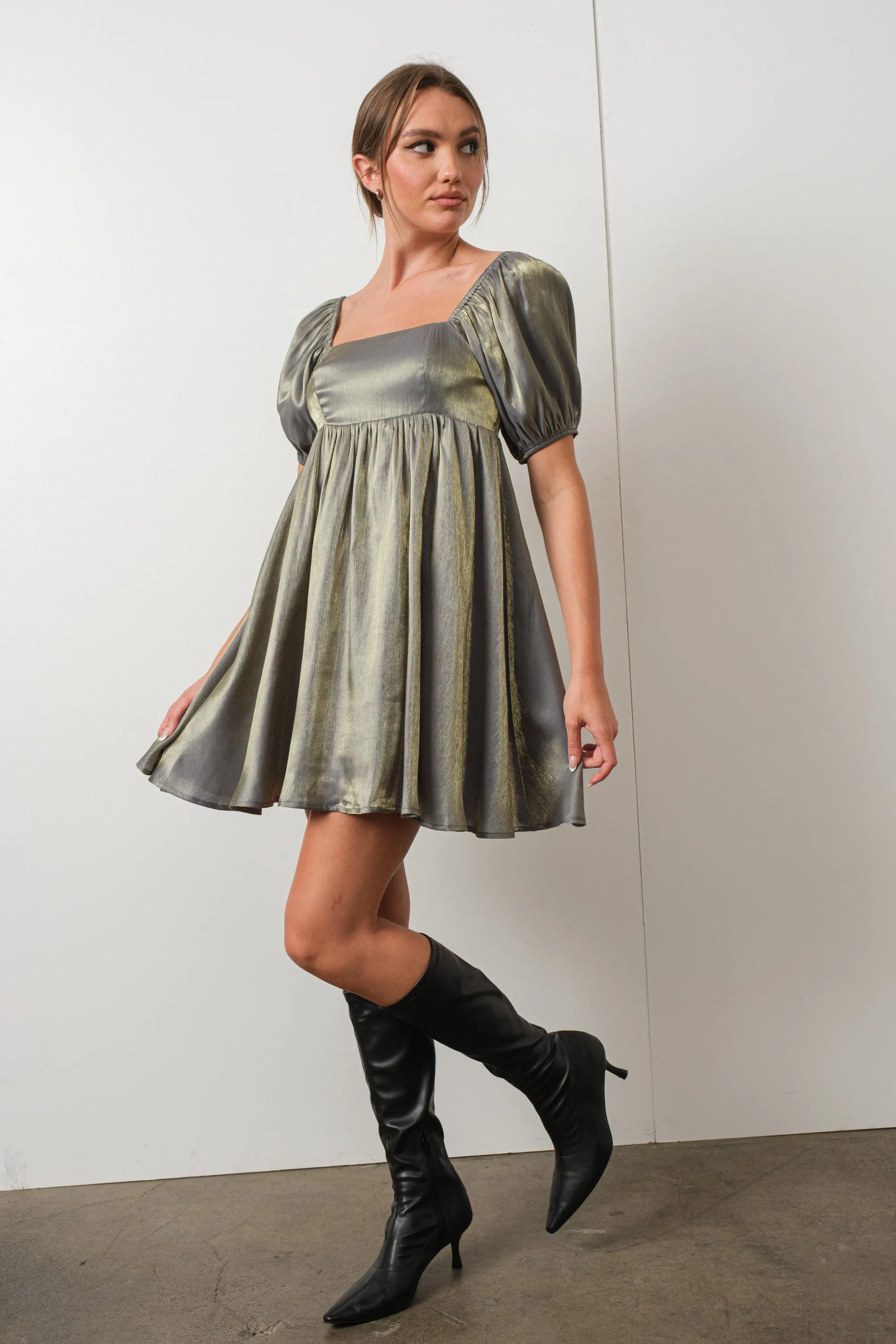 Arela Shimmer Babydoll Dress