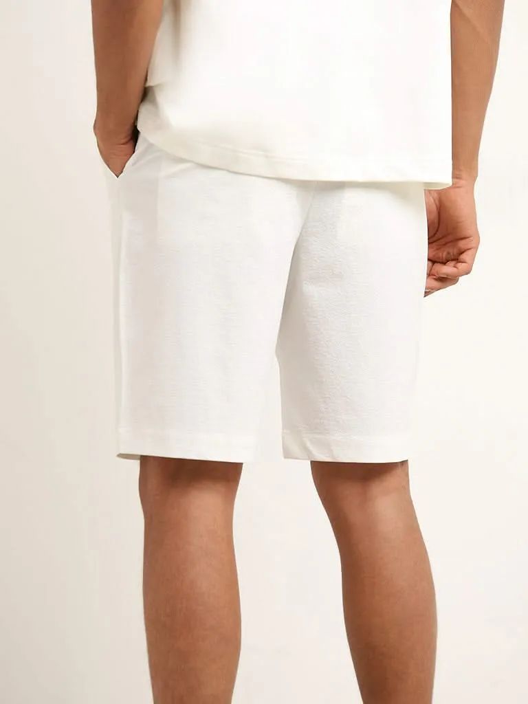 Ascot White Textured Relaxed Fit Mid Rise Shorts