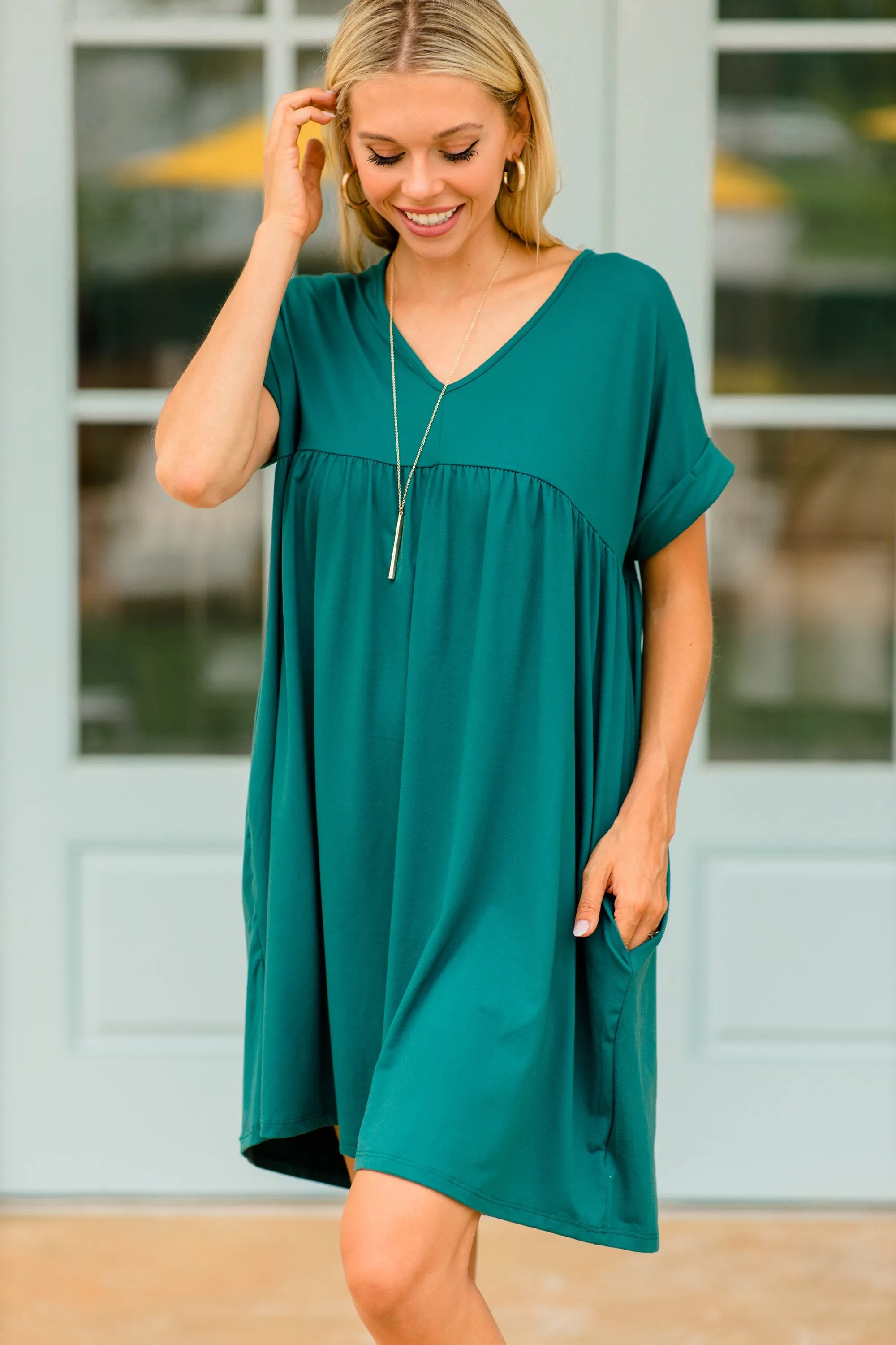 At Peace Hunter Green Babydoll Dress