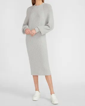 Balloon Sleeve Midi Sweater Dress in Silver Heather Gray