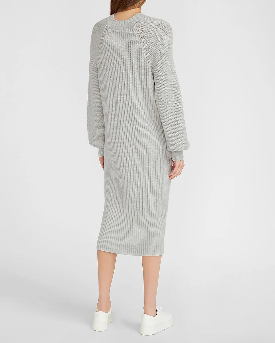 Balloon Sleeve Midi Sweater Dress in Silver Heather Gray