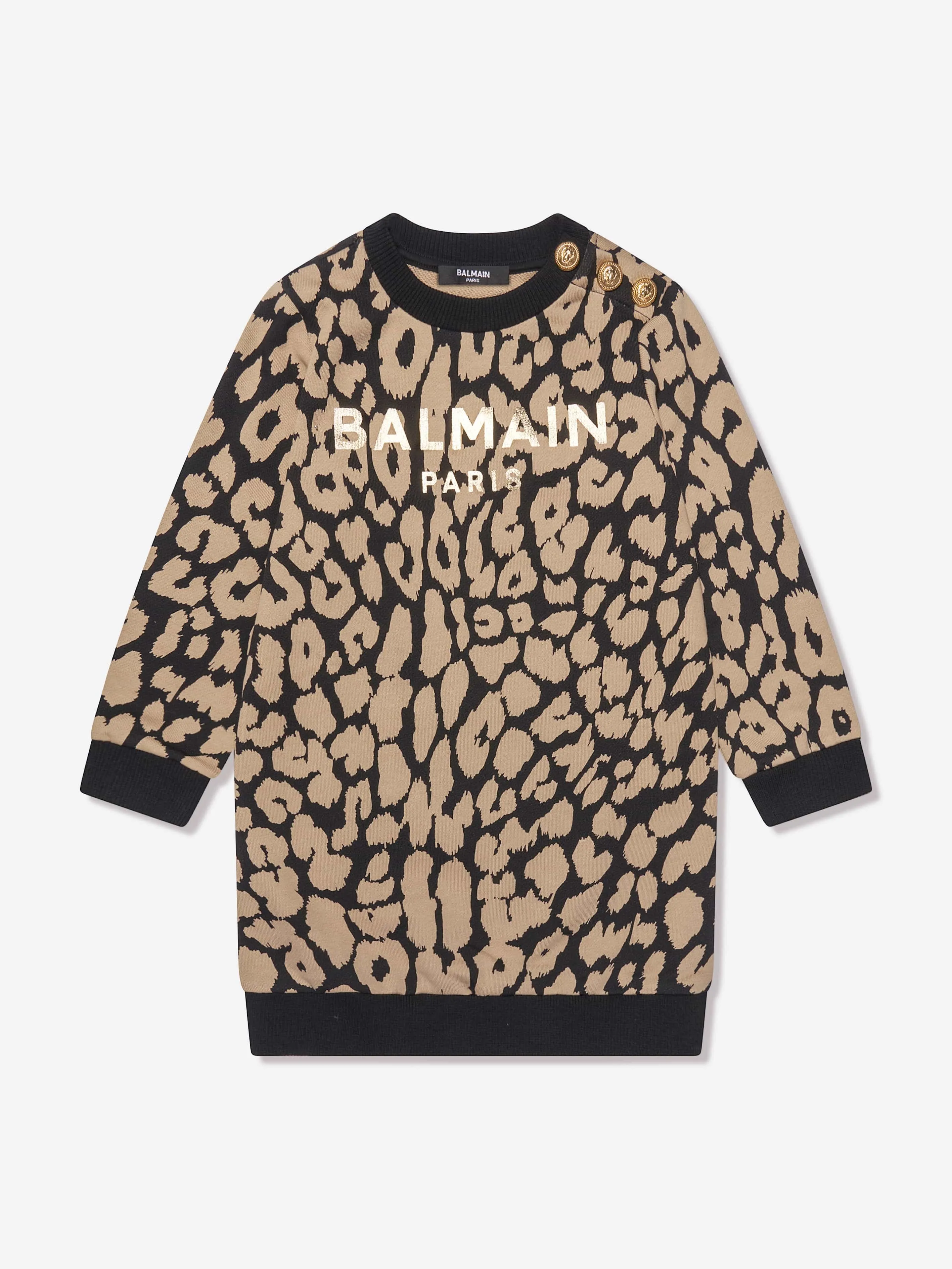 Balmain Girls Leopard Sweater Dress in Brown