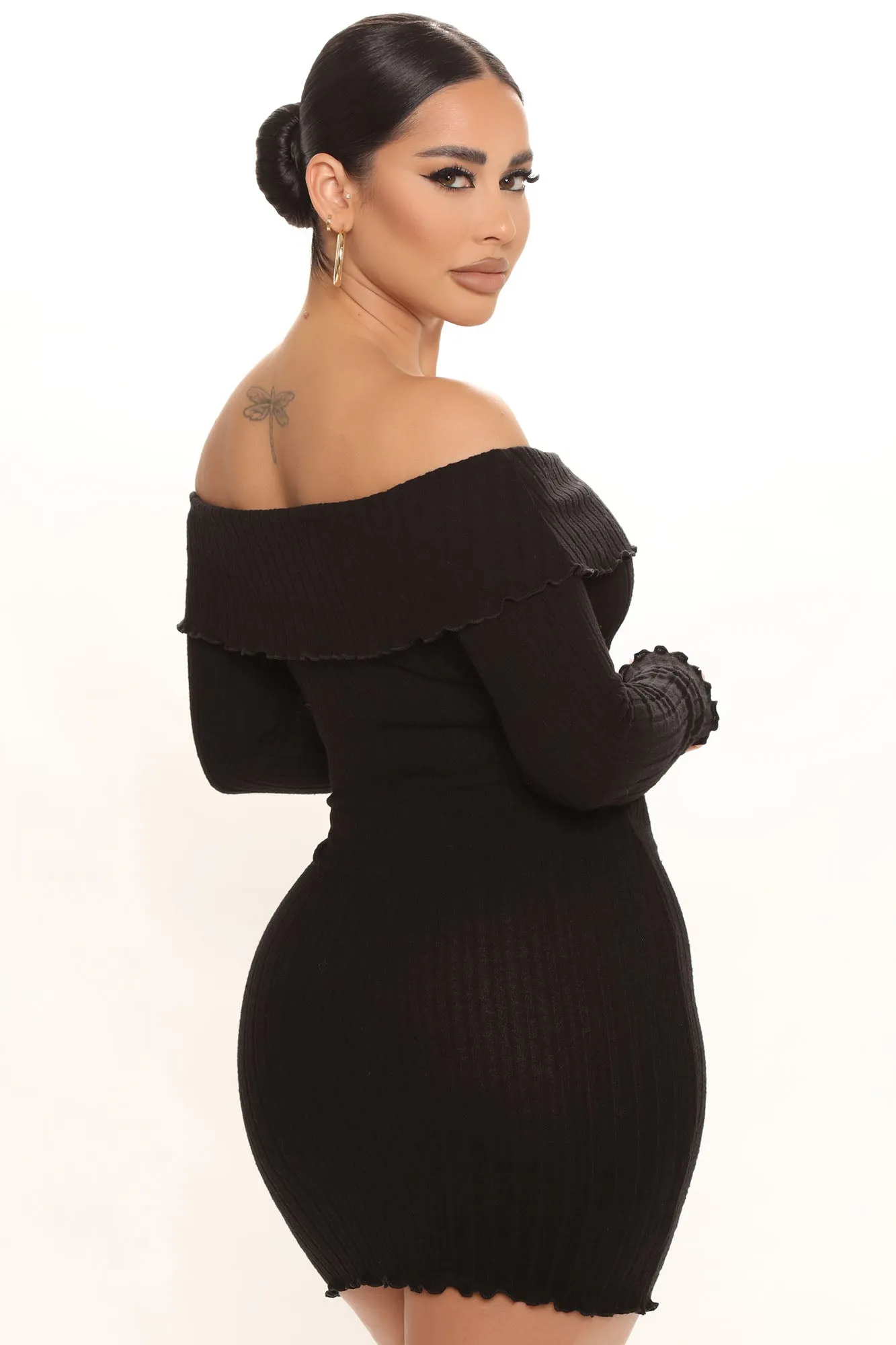 Be My Baby Off Shoulder Dress - Black