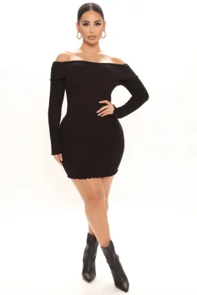 Be My Baby Off Shoulder Dress - Black