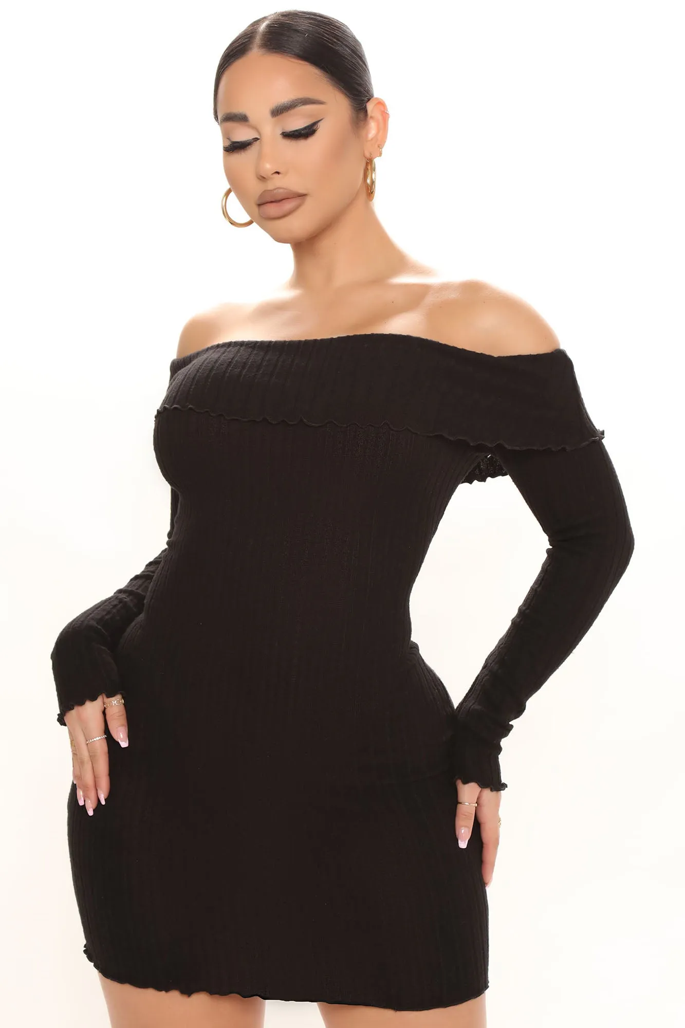 Be My Baby Off Shoulder Dress - Black