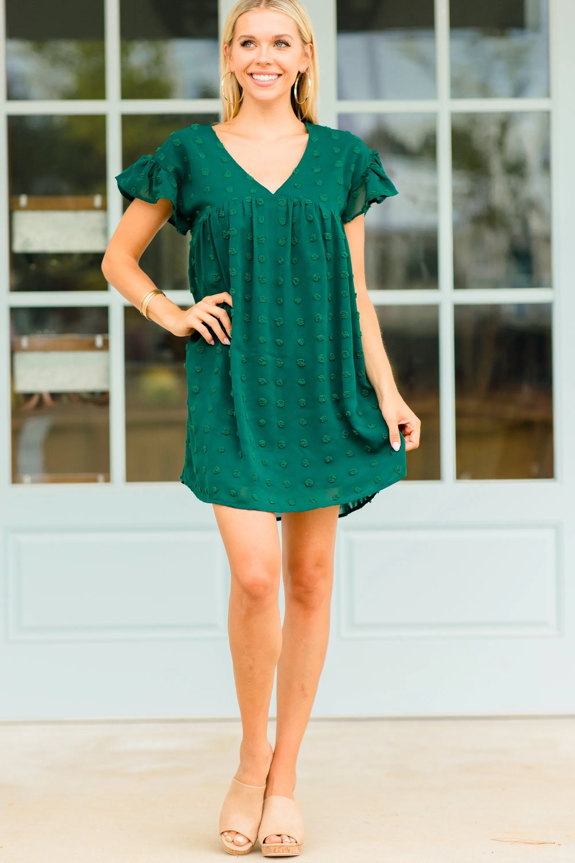 Be With You Hunter Green Swiss Dot Dress