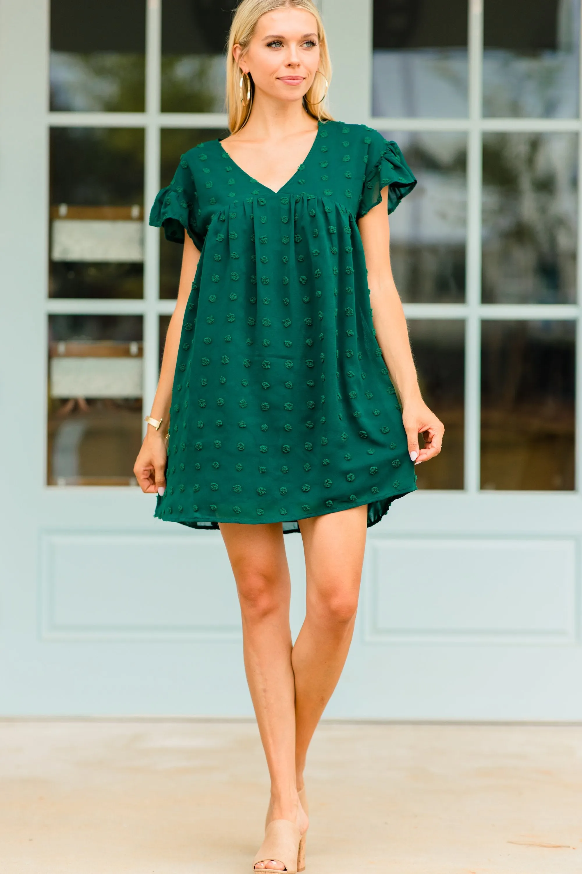 Be With You Hunter Green Swiss Dot Dress