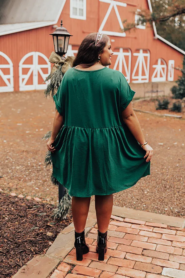 Be Yourself Babydoll Dress in Hunter Green Curves