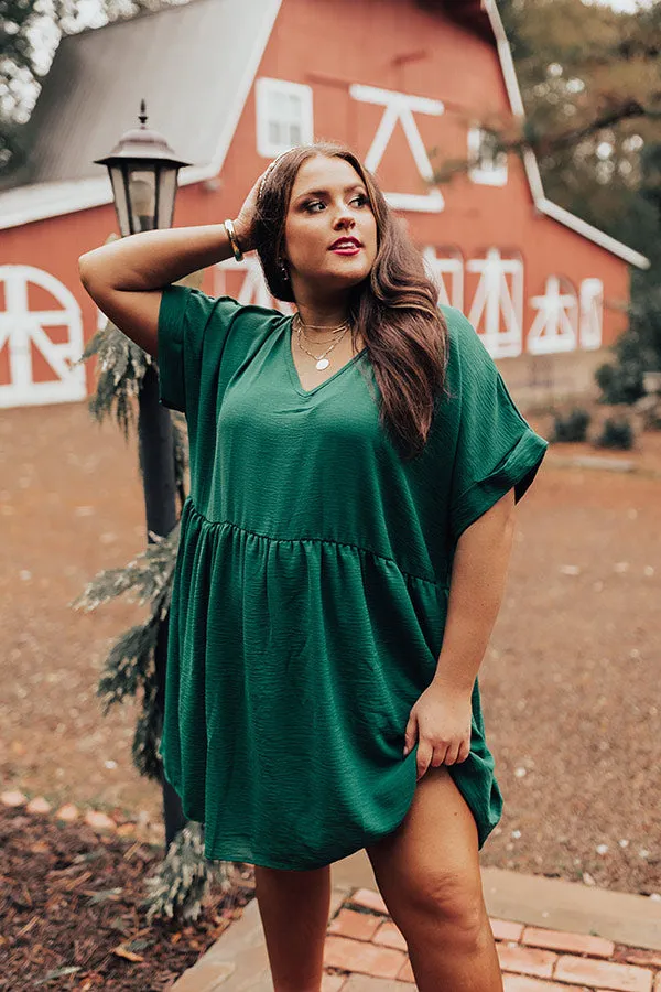 Be Yourself Babydoll Dress in Hunter Green Curves