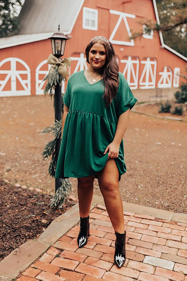 Be Yourself Babydoll Dress in Hunter Green Curves