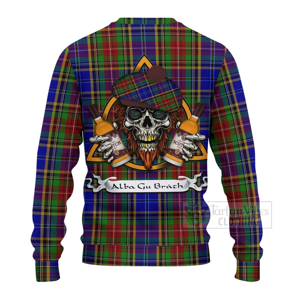 Beattie (Beatty) Tartan Ugly Sweater with Family Crest and Bearded Skull Holding Bottles of Whiskey