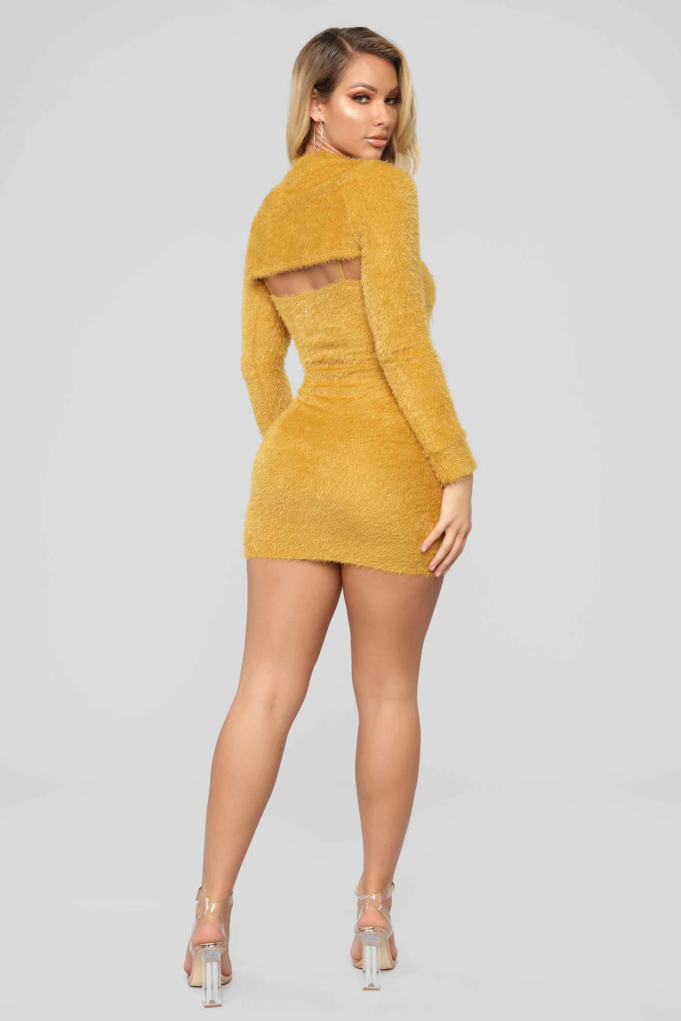 Bella Fuzzy 2 Piece Dress - Mustard