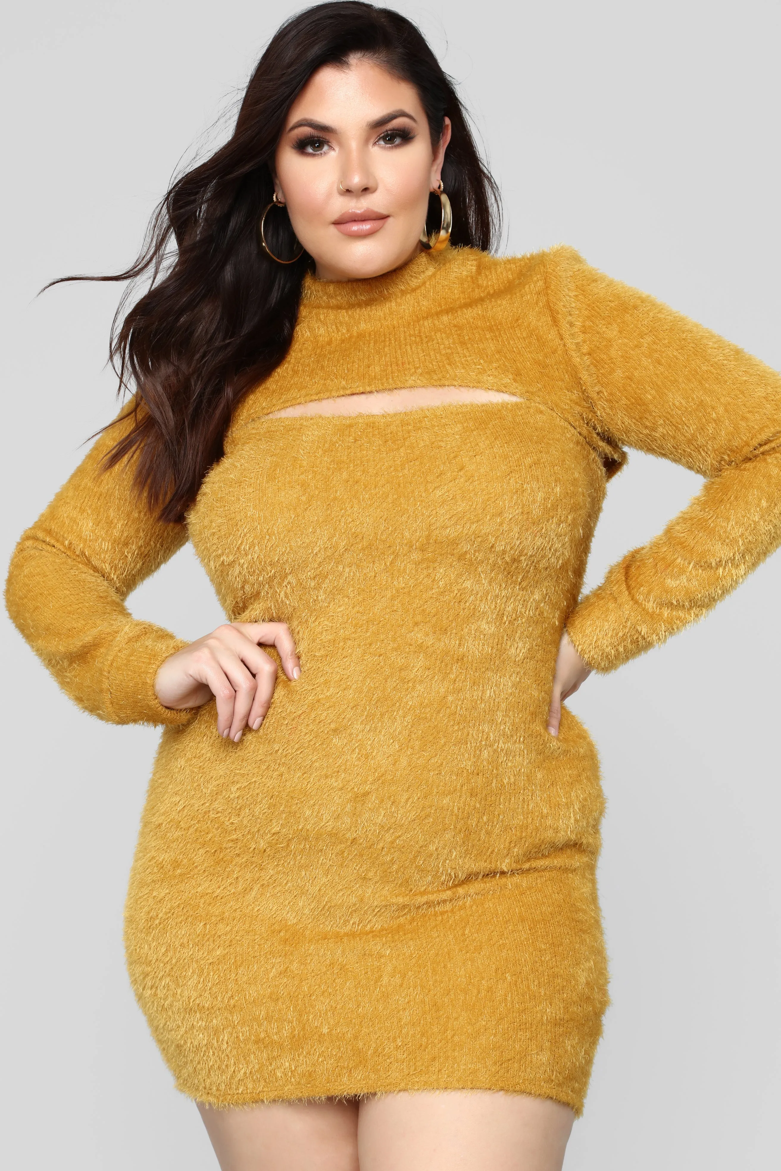 Bella Fuzzy 2 Piece Dress - Mustard