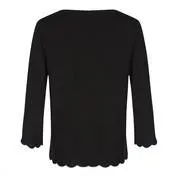 Black 3/4 Sleeve Scalloped Trim Top