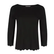 Black 3/4 Sleeve Scalloped Trim Top