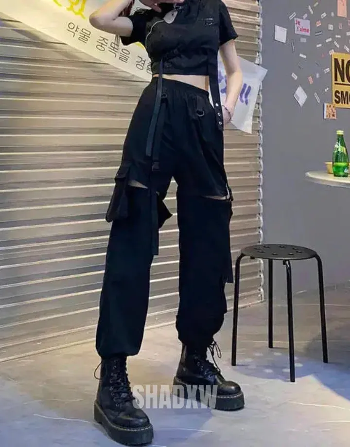 Black cargo pants womens high waisted