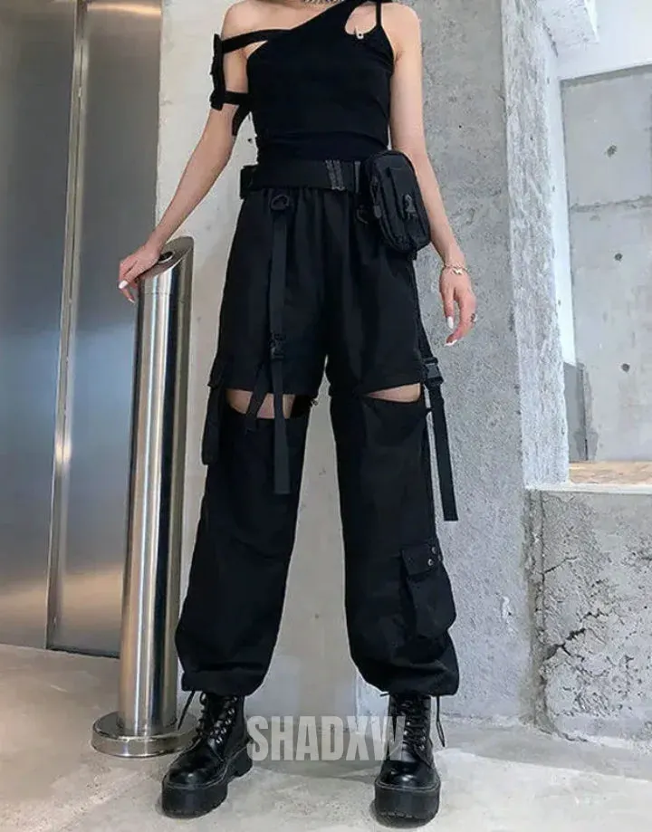 Black cargo pants womens high waisted