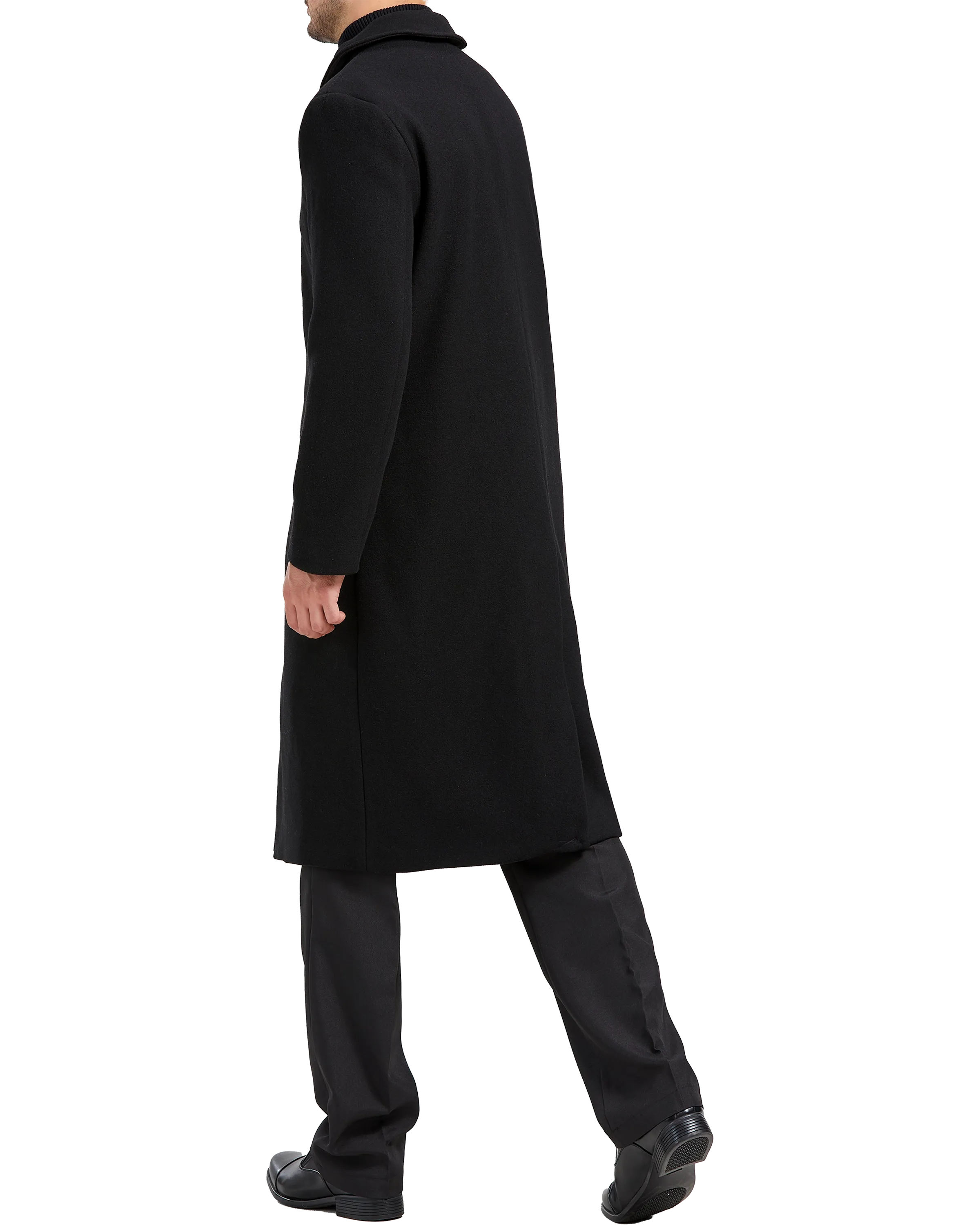 Black Long Wool Cashmere Overcoat Hidden Buttons