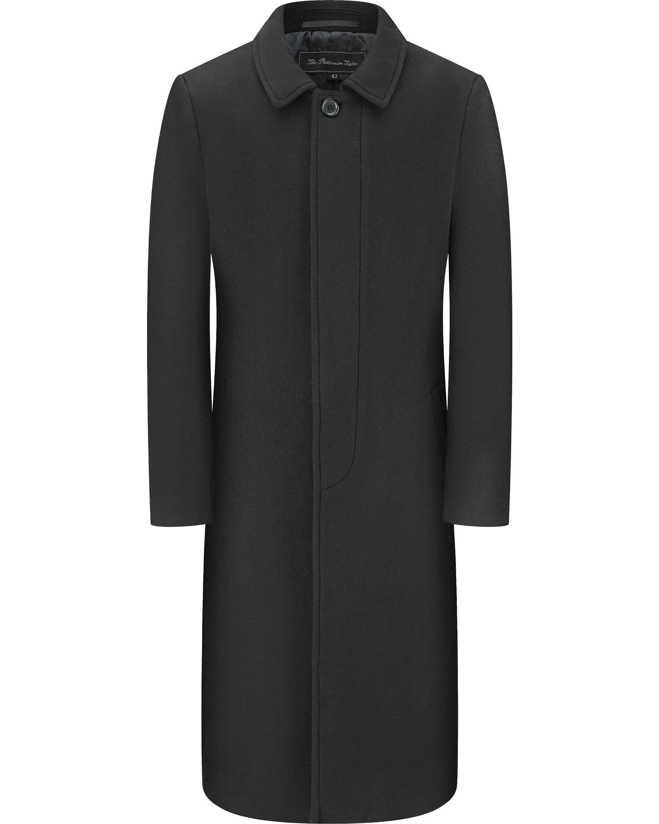 Black Long Wool Cashmere Overcoat Hidden Buttons