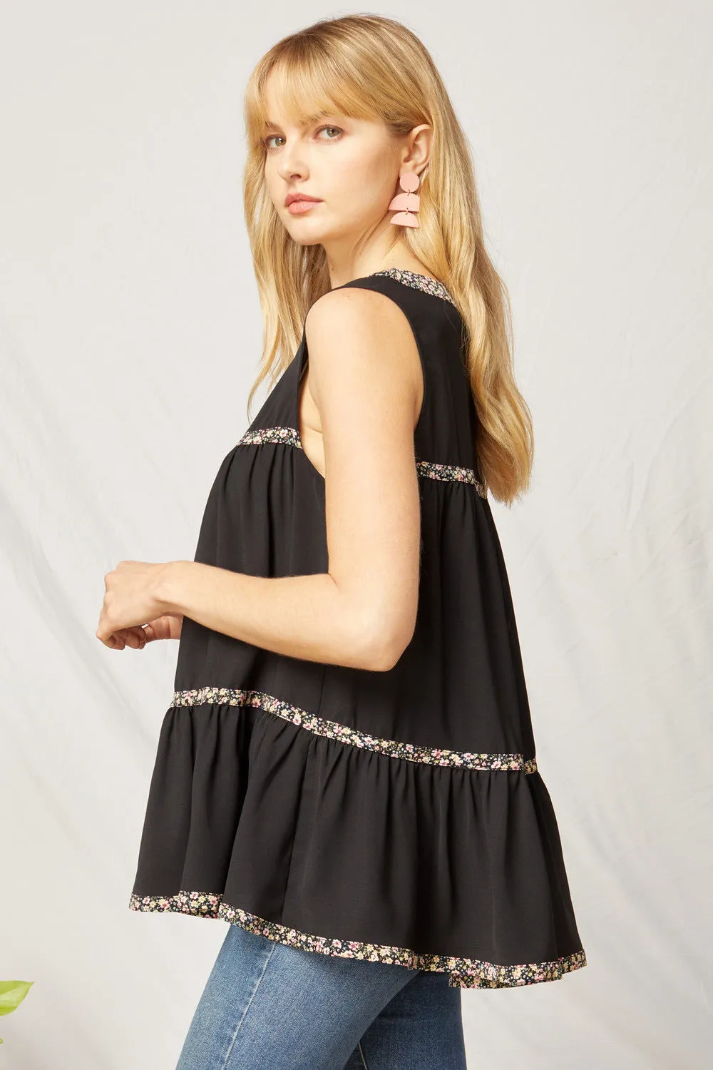 Black Ruffled Tiered Top