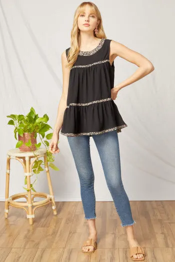 Black Ruffled Tiered Top