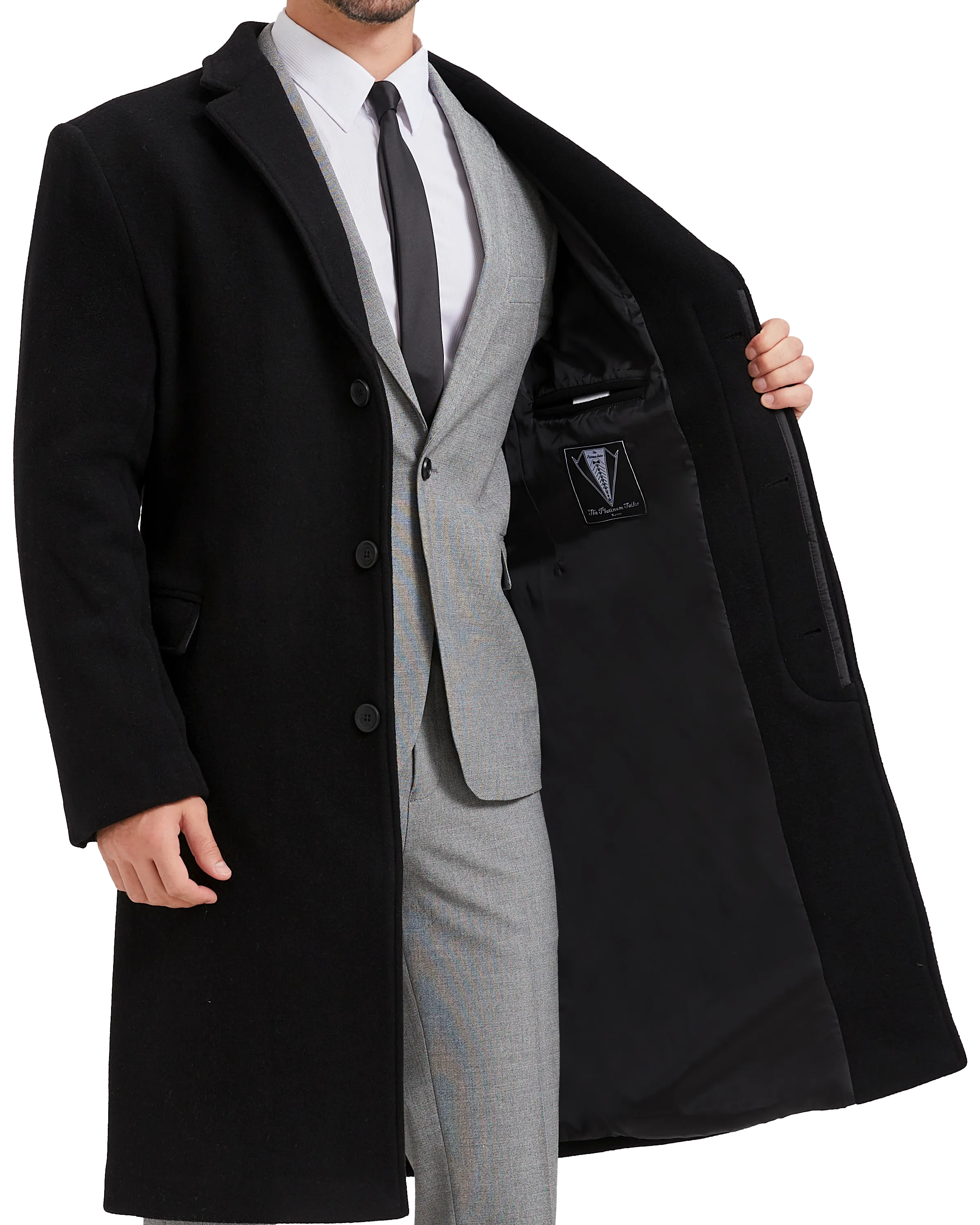 Black Wool Cashmere Bond Overcoat Black Lining