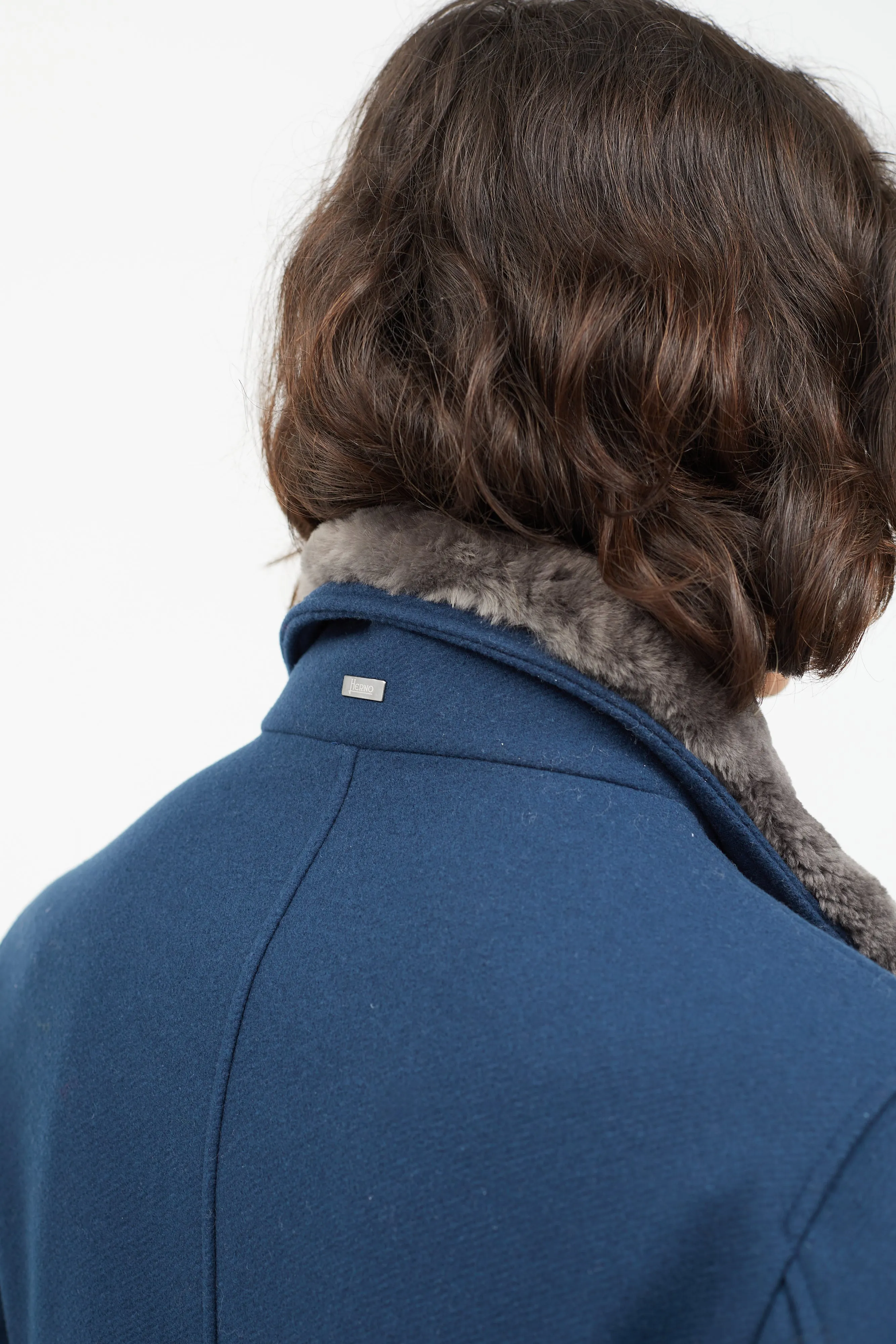 Blue Wool Fur Coat