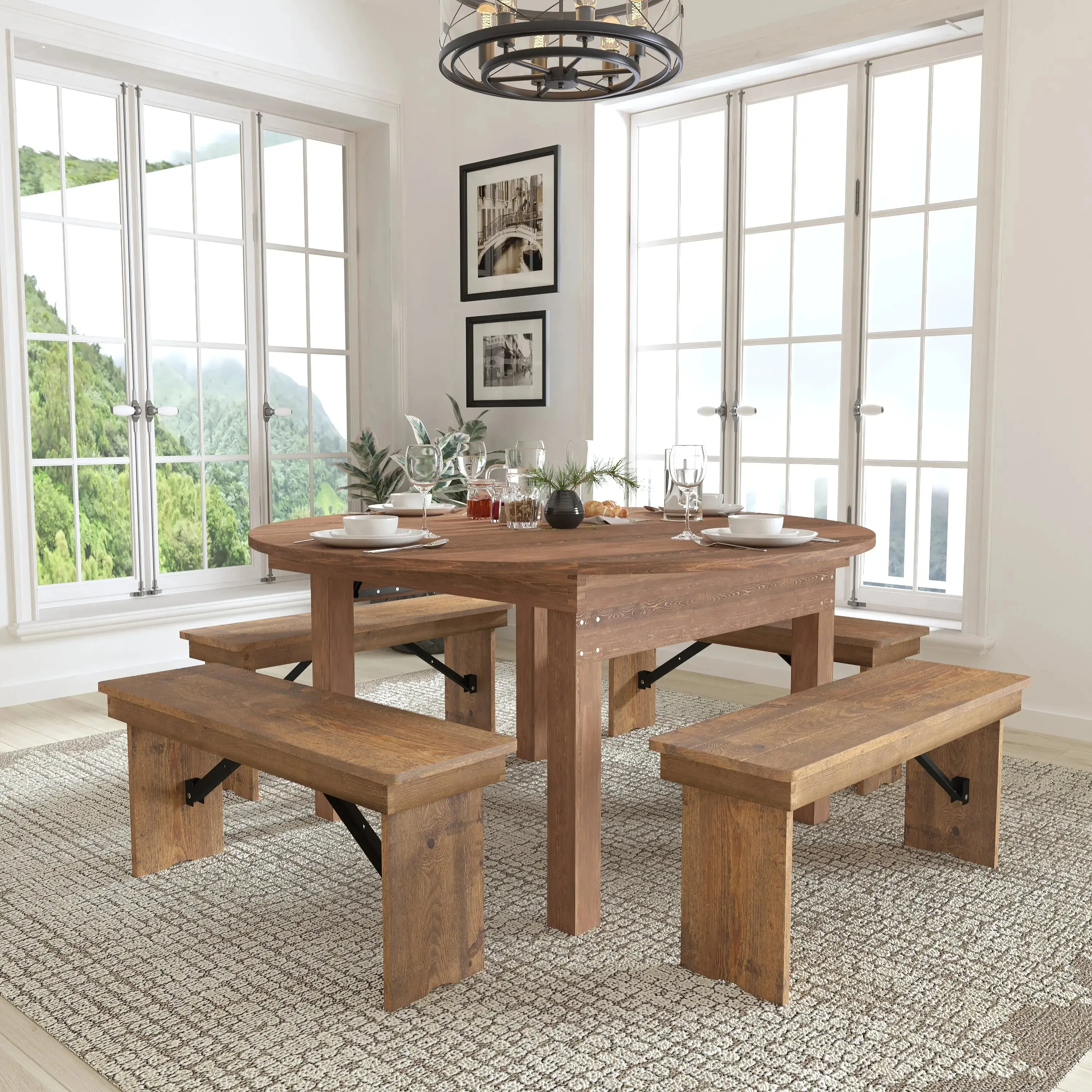 Boston Round Dining Table Farm Inspired, Rustic & Antique Pine Dining Room Table