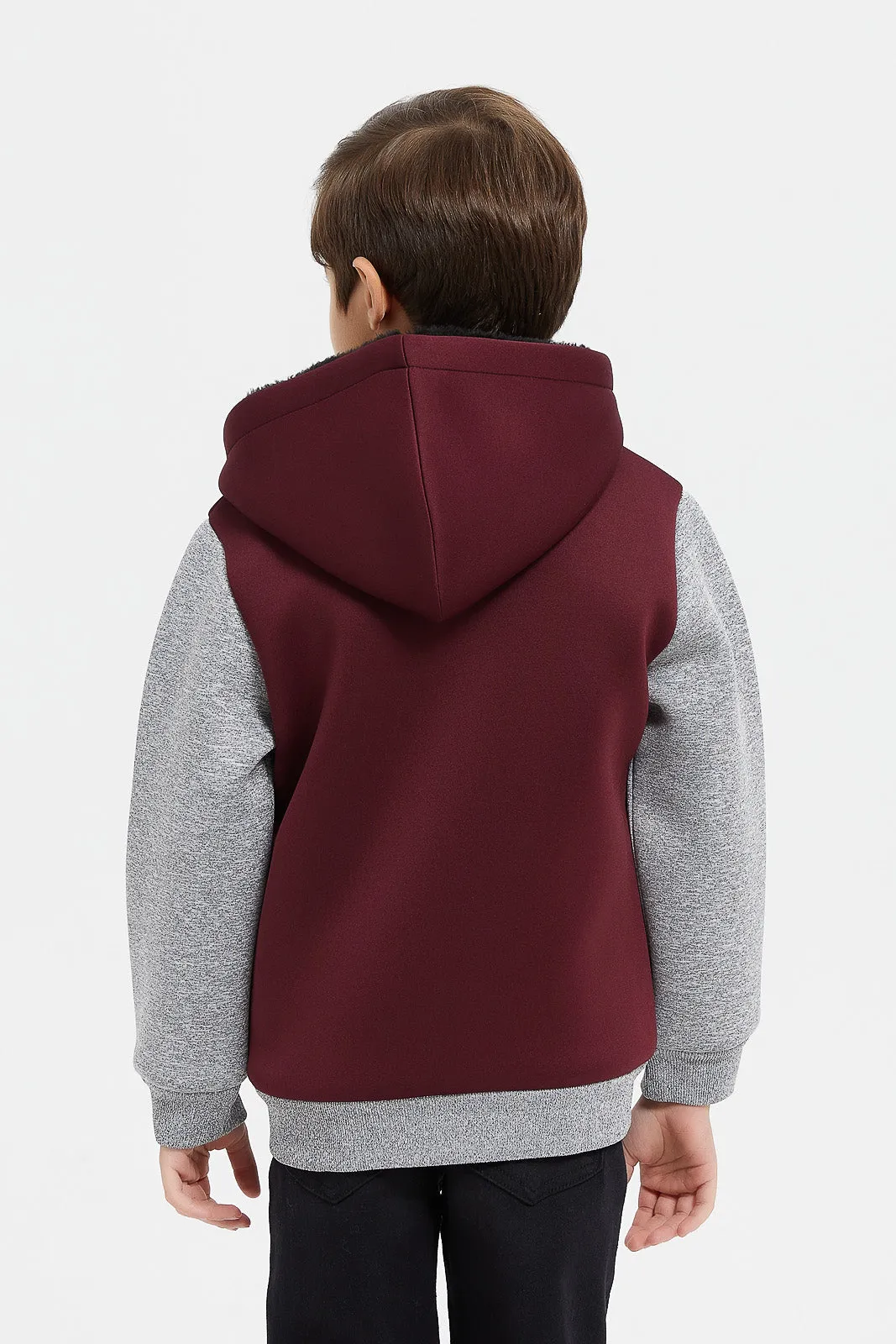 Boys Burgundy Zipper Hooded Sweatshirt