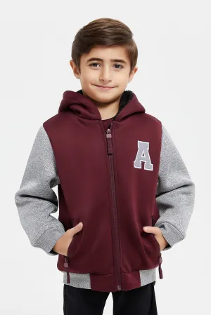 Boys Burgundy Zipper Hooded Sweatshirt