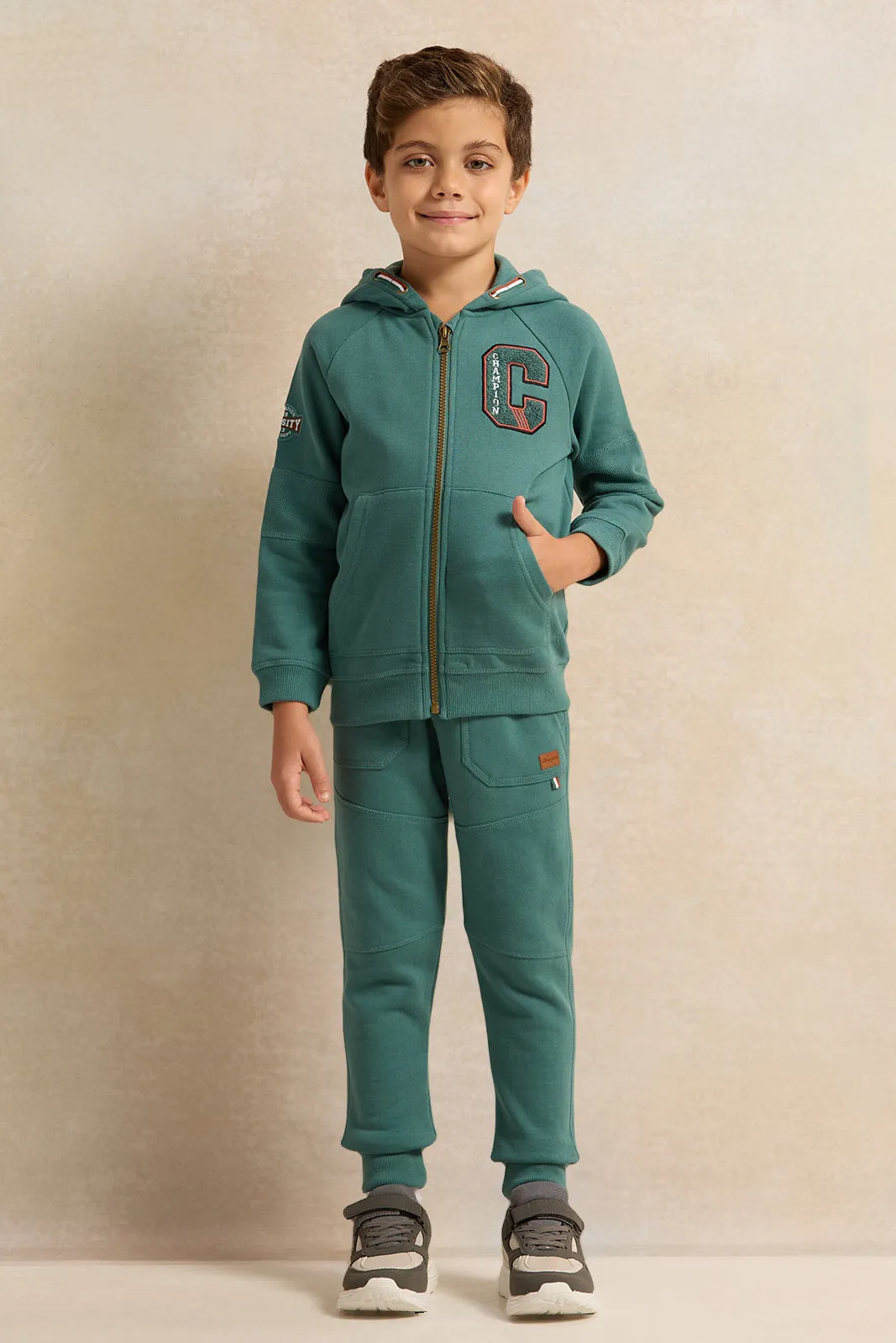 Boys Green Zipthru Hooded Jog Set (2 Piece)