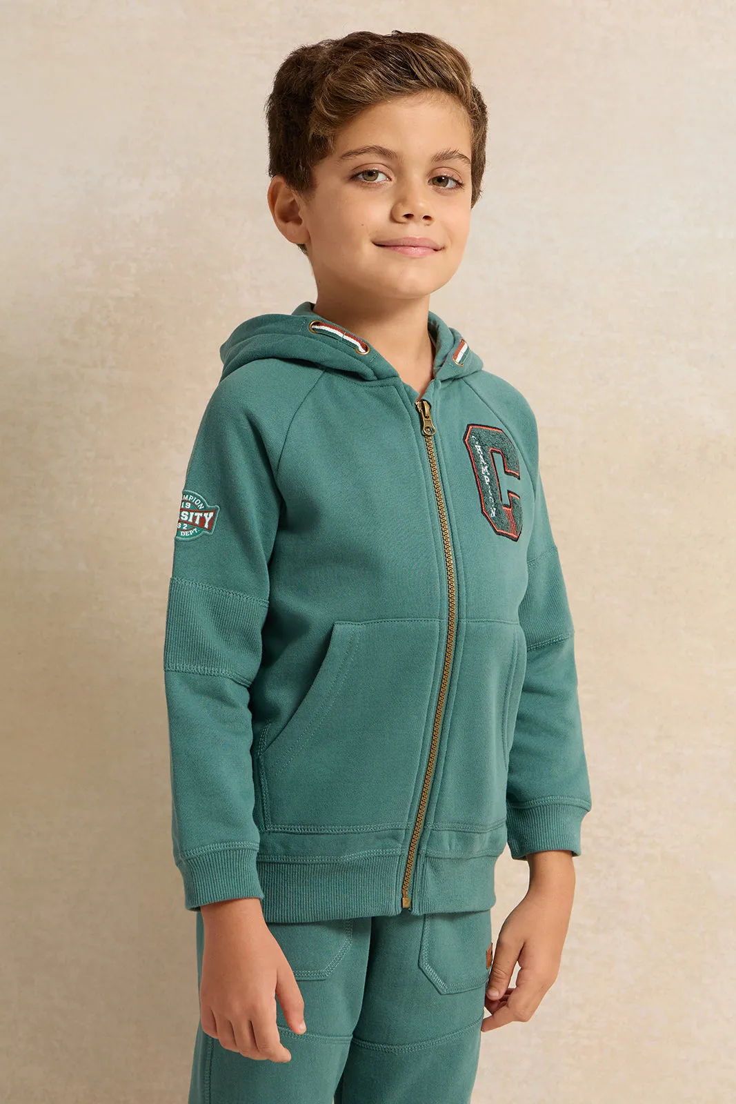 Boys Green Zipthru Hooded Jog Set (2 Piece)