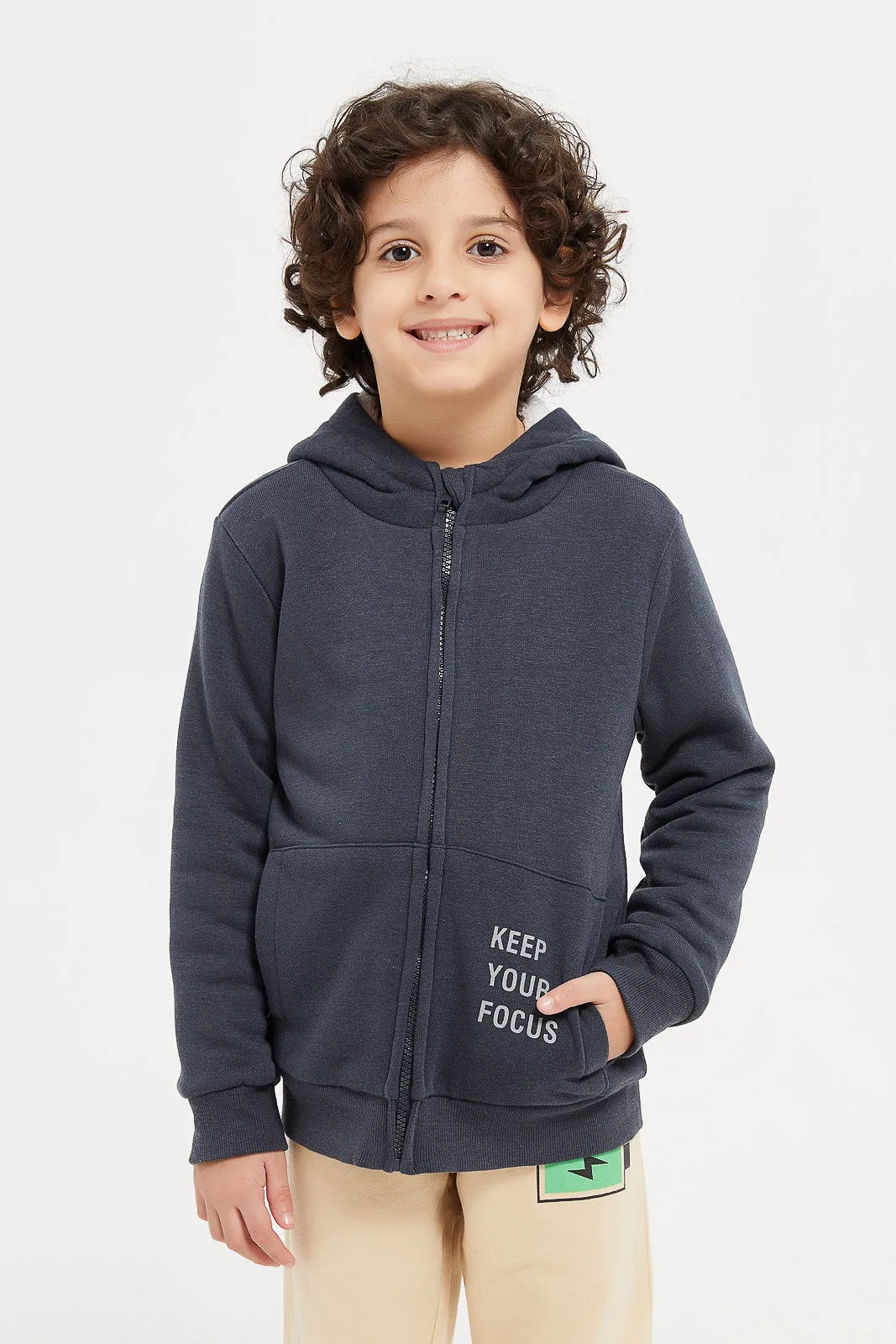 Boys Navy Hooded Zip Sweatshirt