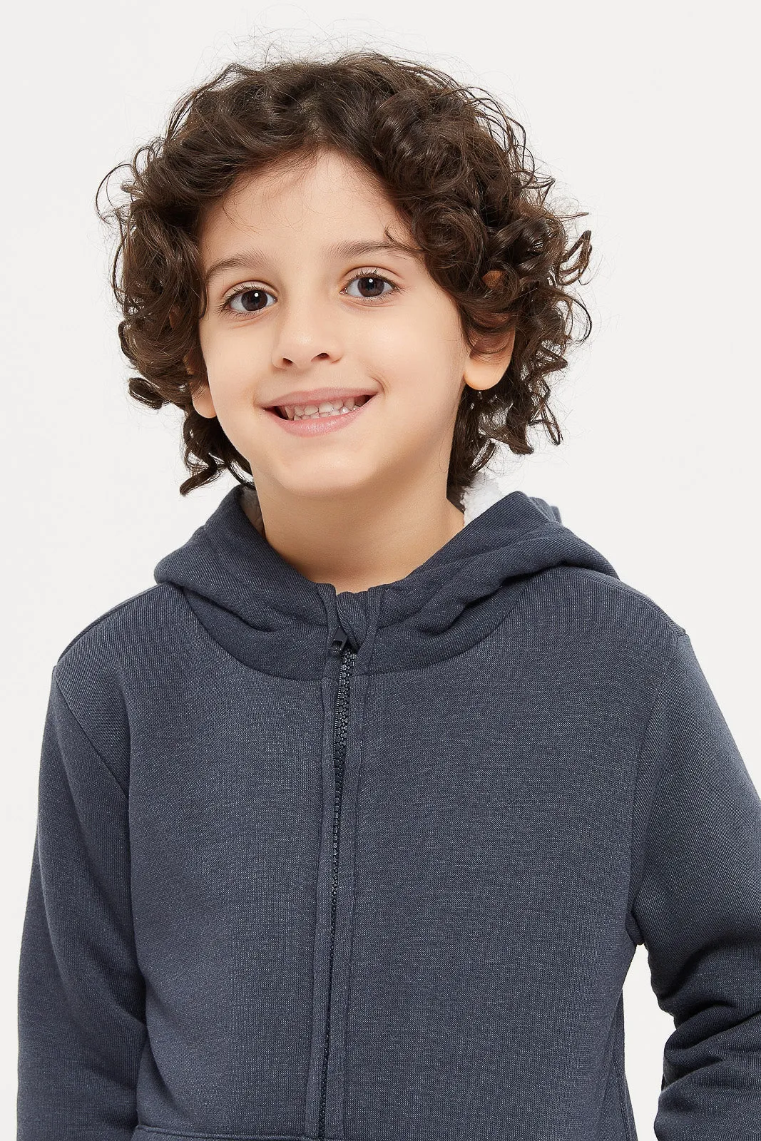 Boys Navy Hooded Zip Sweatshirt