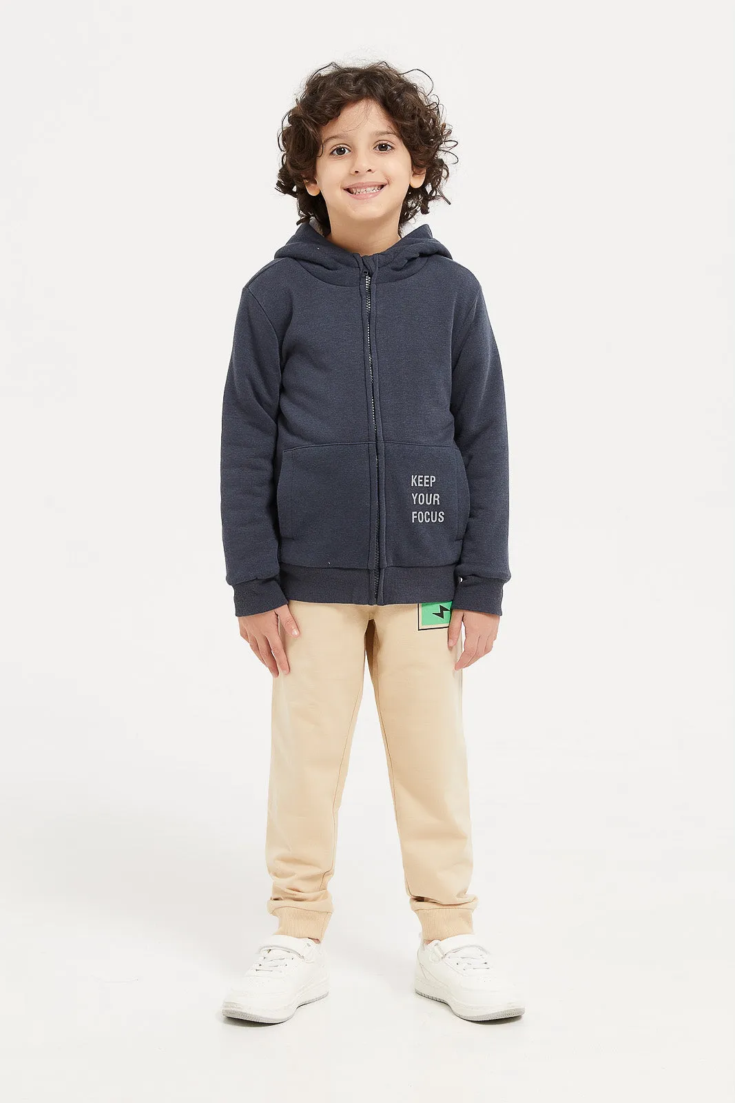 Boys Navy Hooded Zip Sweatshirt