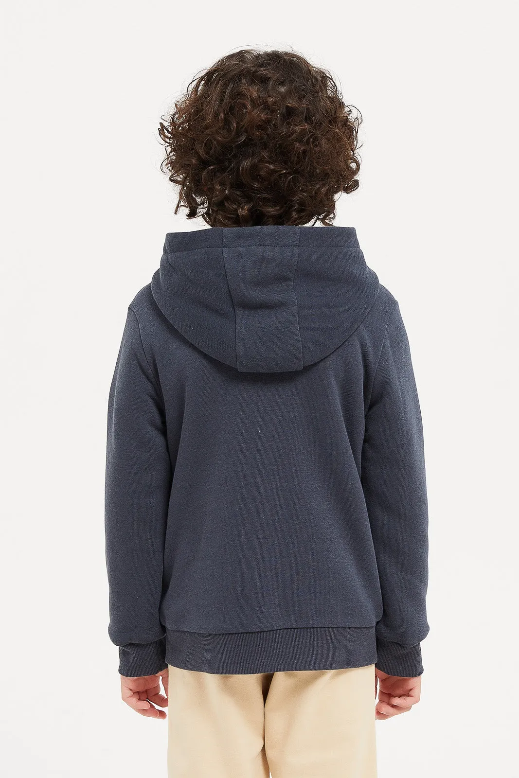 Boys Navy Hooded Zip Sweatshirt